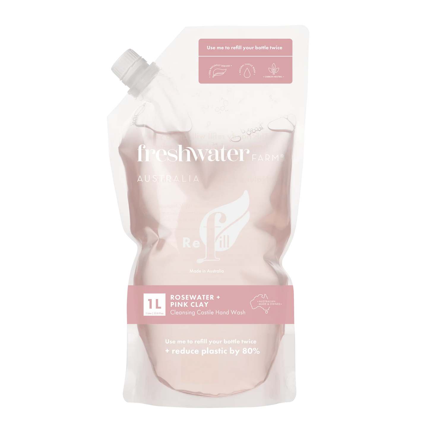 Natural Hand Wash | Cleansing | Rosewater + Pink Clay Refill Pouch | 1L | 天然洗手液 | 潔淨 | 玫瑰水 + 澳大利亞粉紅礦物泥 | 1 升
