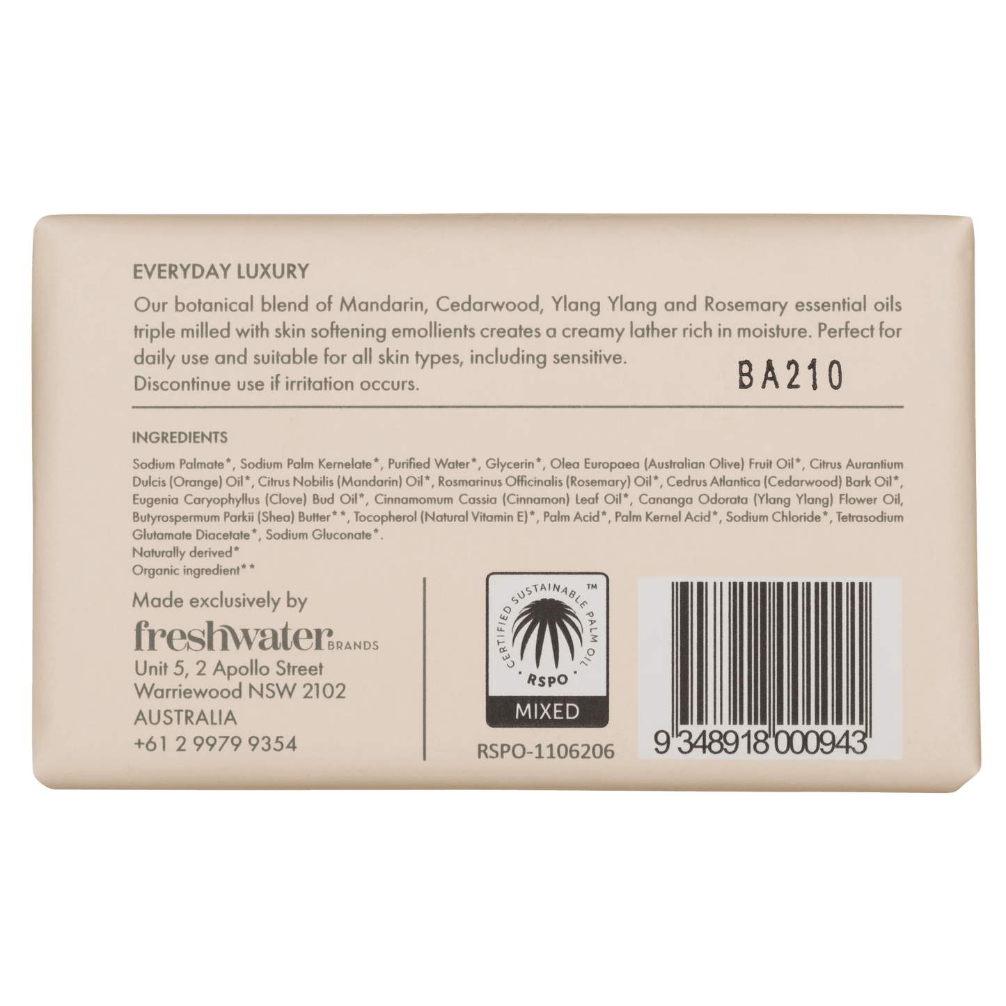 Natural Body Bar | Revitalising | Mandarin + Cedarwood Oil | Ingredients | 天然身體清潔皂 | 賦活 | 柑橘 + 雪松 精油 | 成分