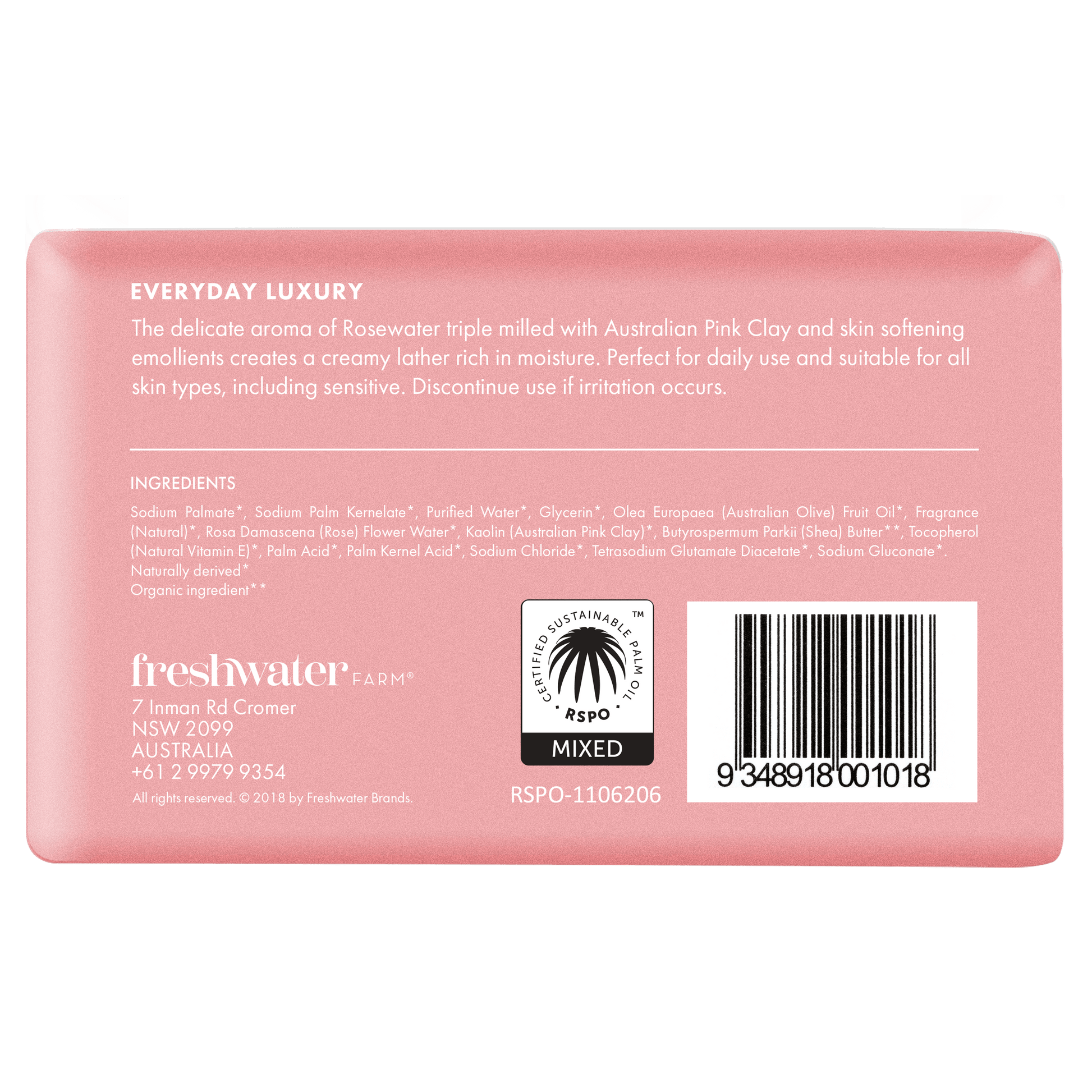 Natural Body Bar | Cleansing | Rosewater + Pink Clay | Ingredients 天然身體清潔皂 | 清潔 | 玫瑰水 + 澳洲粉紅礦物泥 | 成分