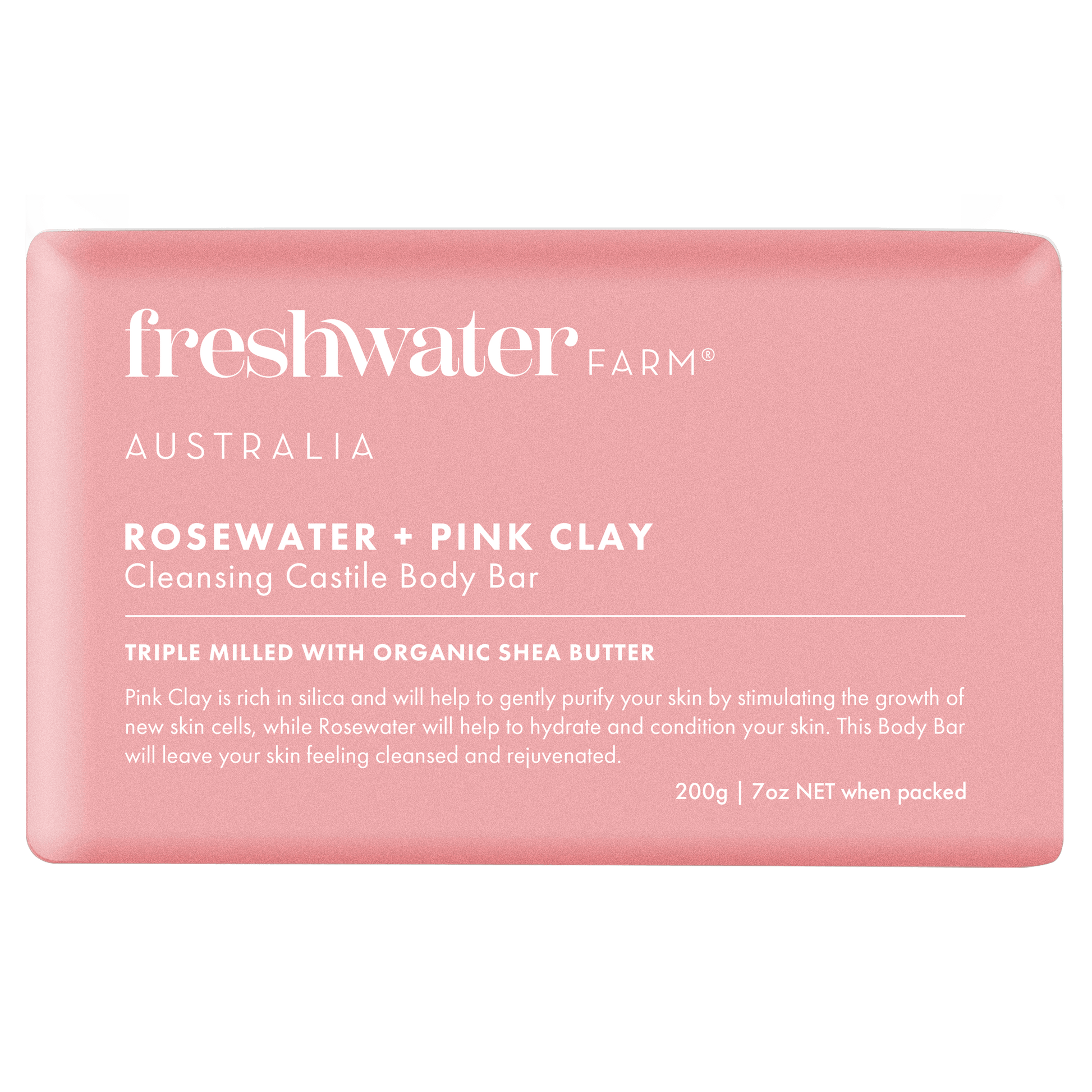 Natural Body Bar | Cleansing | Rosewater + Pink Clay | 200g 天然身體清潔皂 | 清潔 | 玫瑰水 + 澳洲粉紅礦物泥 | 200克